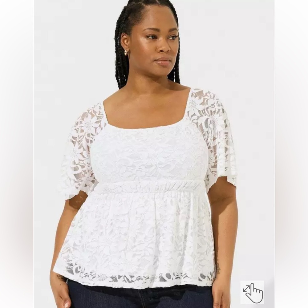 NWT Torrid Stretch Lace Square Neck Lace Up Back Peplum Top - Picture 7 of 8